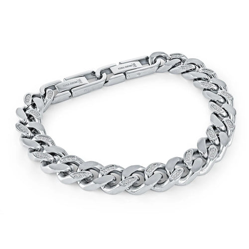 Italgem Stainless Steel CZ Curb Bracelet