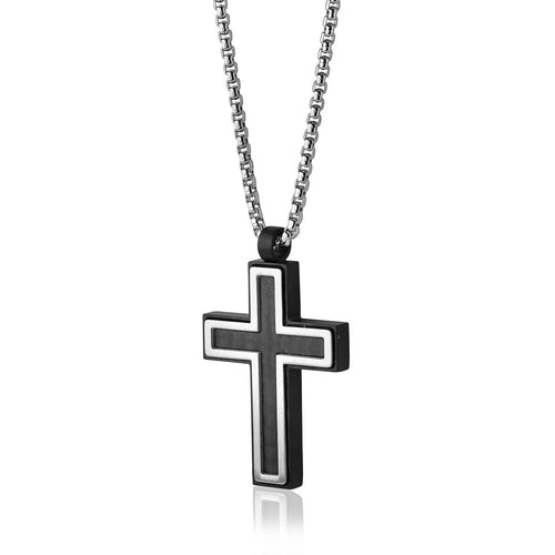 Italgem Stainless Steel Black Cross Necklace