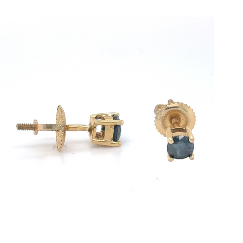 10kt Yellow Gold .54ct Blue Diamond Stud Earring