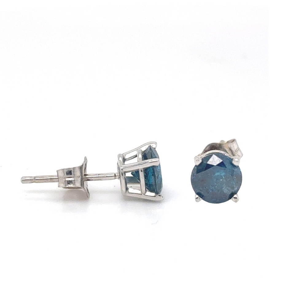 14kt White Gold Blue Diamond Stud 1ct Earrings