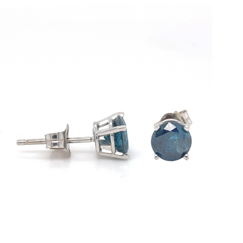 14kt White Gold Blue Diamond Stud 1ct Earrings
