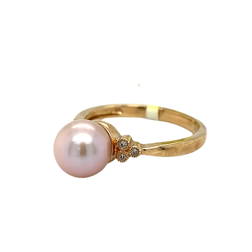 10K Yellow Gold Diamond Pearl Ring