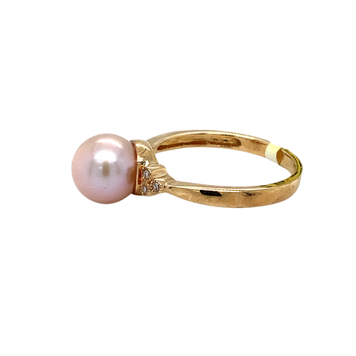 10K Yellow Gold Diamond Pearl Ring