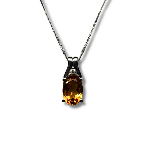 10KW Golden Topaz Solitaire and Diamond Accent Pendant
