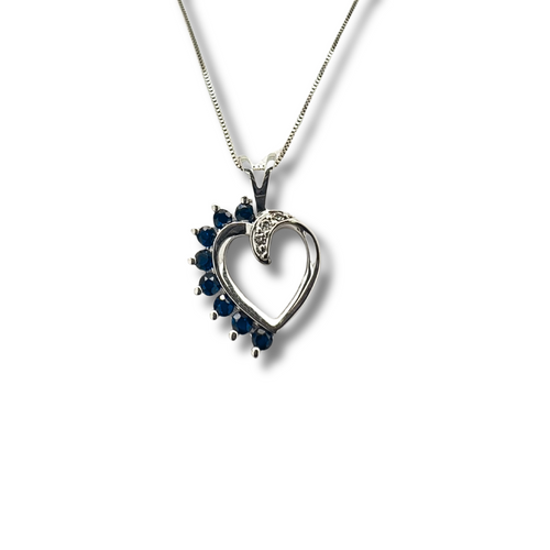 10KW Blue Sapphire and Diamond Heart Pendant