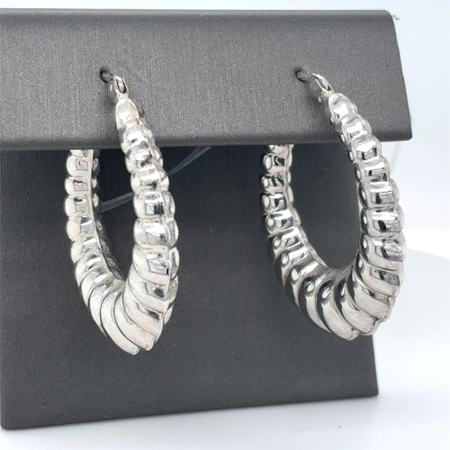 10kt White Gold Patterened Hoops