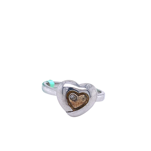 Sterling Silver Heart Ring with Diamond