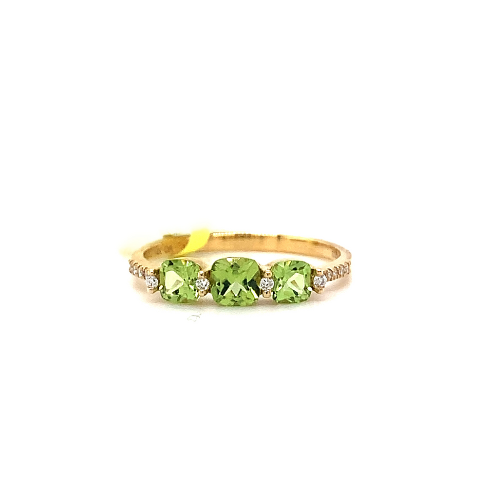 14kt Yellow Gold Trio Peridot + diamond Accent Ring