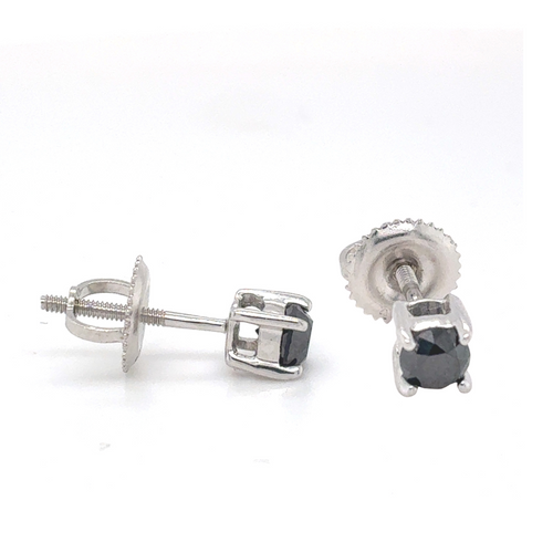 10kt White Gold Black Diamond Stud 1ct Earrings