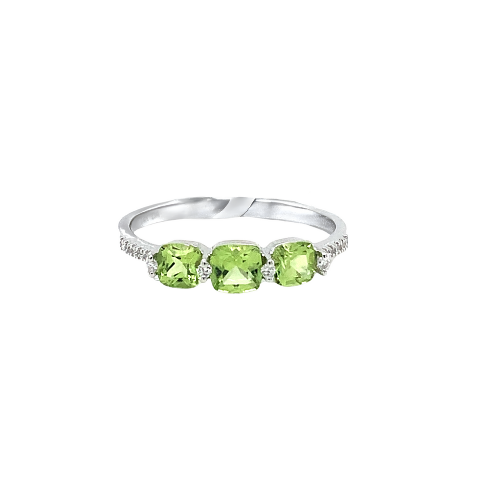 14kt White Gold Trio Peridot + diamond Accent Ring