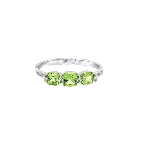 14kt White Gold Trio Peridot + diamond Accent Ring