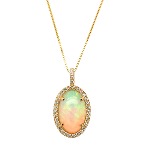 14kt Yellow Gold Cabochon opal Diamond Pendant