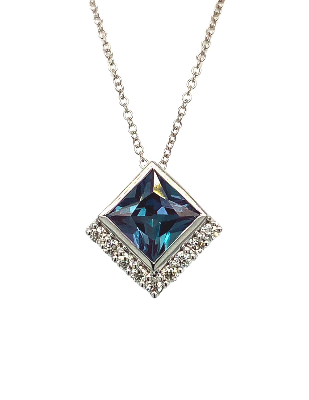 10KW Princess Cut Alexandrite and Diamond Pendant