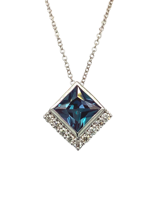 10KW Princess Cut Alexandrite and Diamond Pendant