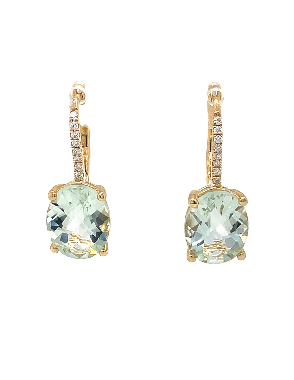 10kt Yellow Gold Green Amethyst Diamond Earrings