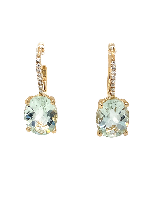 10kt Yellow Gold Green Amethyst Diamond Earrings