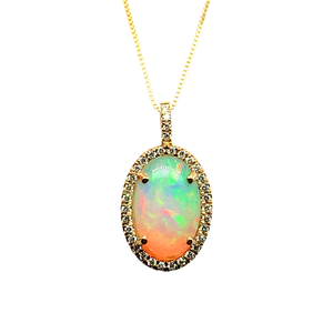 14kt Yellow Gold Cabochon opal Diamond Pendant