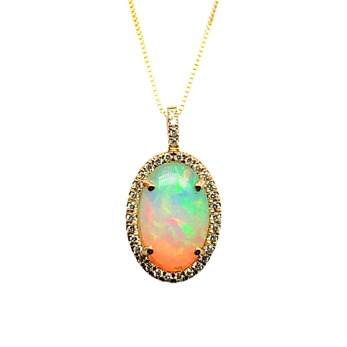 14kt Yellow Gold Cabochon opal Diamond Pendant