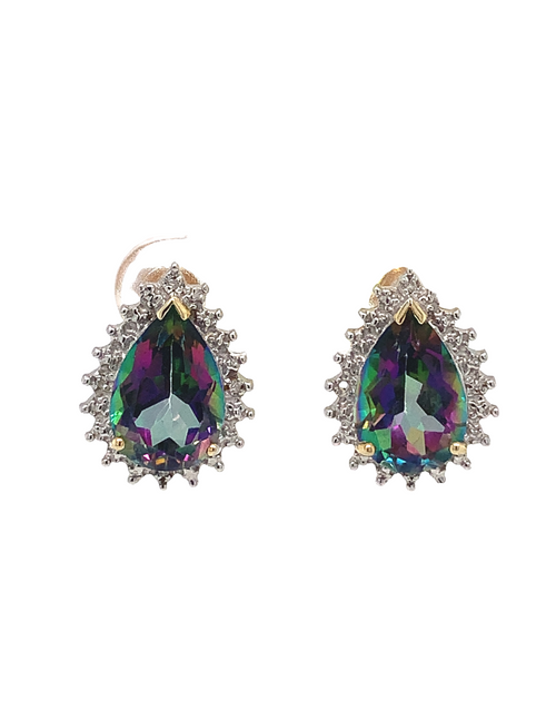 10kt White Gold Mystic Topaz Diamond Earrings