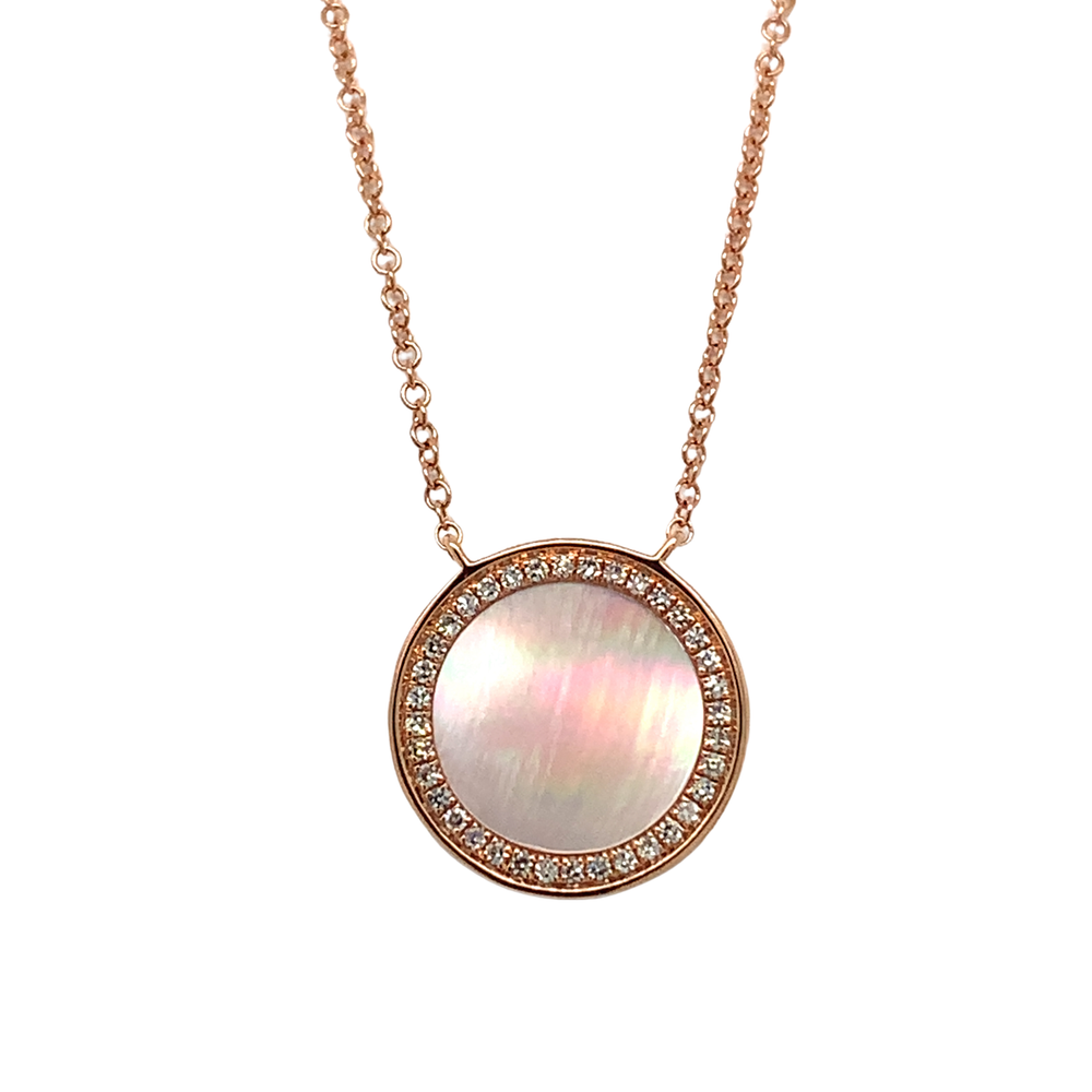 14K Rose Gold Mother of Pearl Diamond Pendant