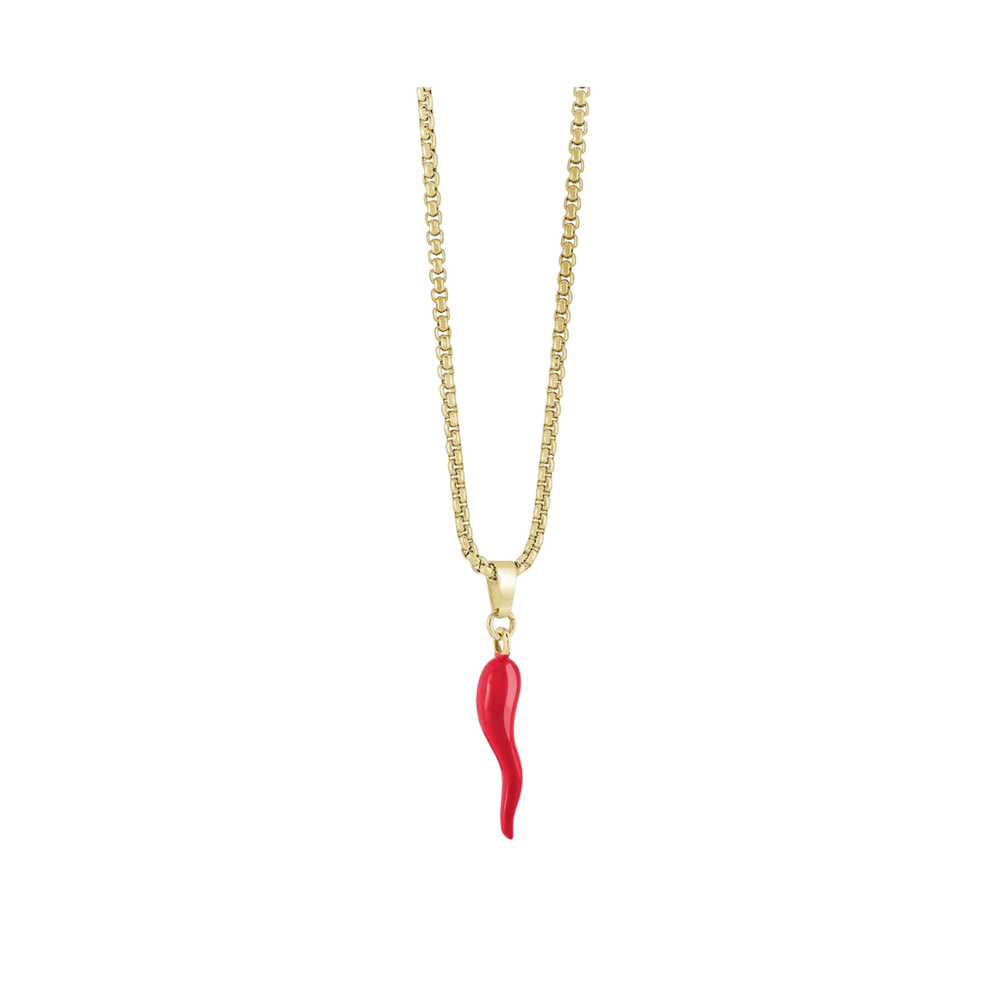 Italgem Stainless Steel Gold Plated Enamel Horn Necklace