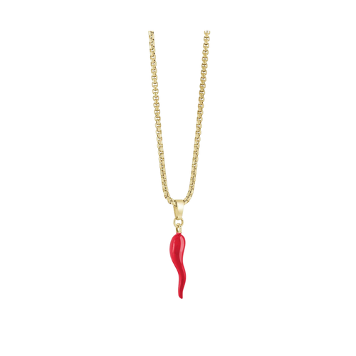 Italgem Stainless Steel Gold Plated Enamel Horn Necklace