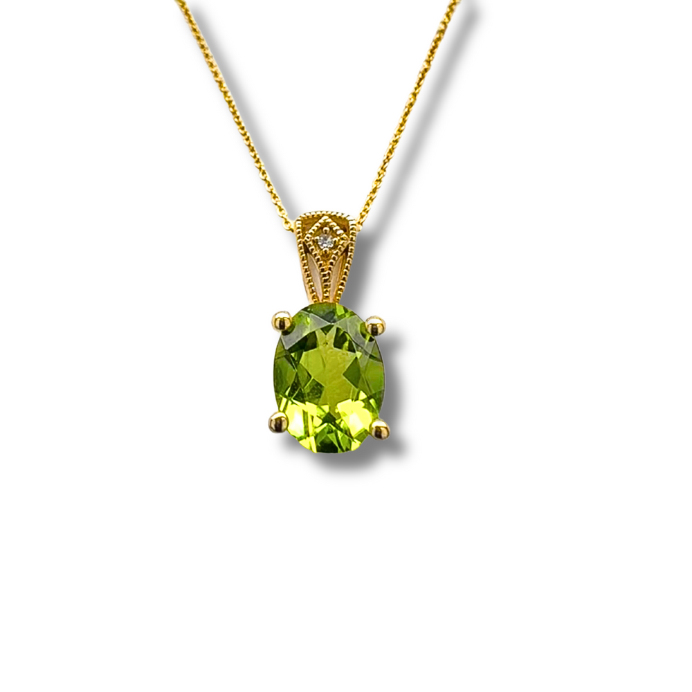 10KY Peridot and Diamond Accent Pendant