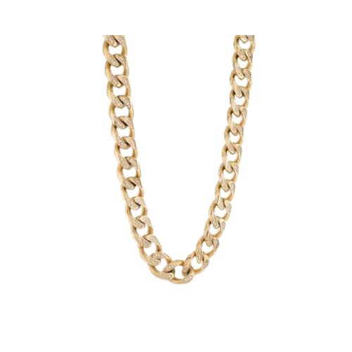 Italgem Stainless Steel Gold Plated Cuban with CZ Chain