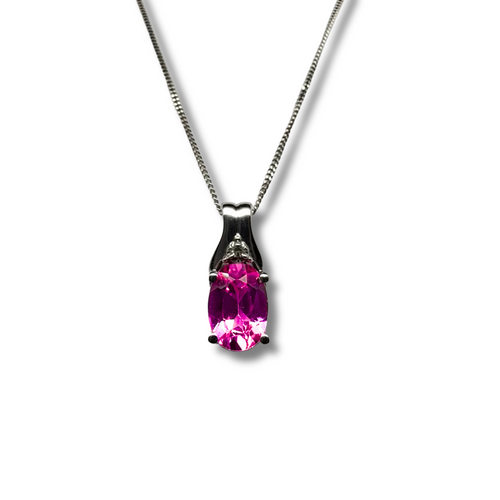 10KW Pink Quartz Solitaire and Diamond Accent Pendant