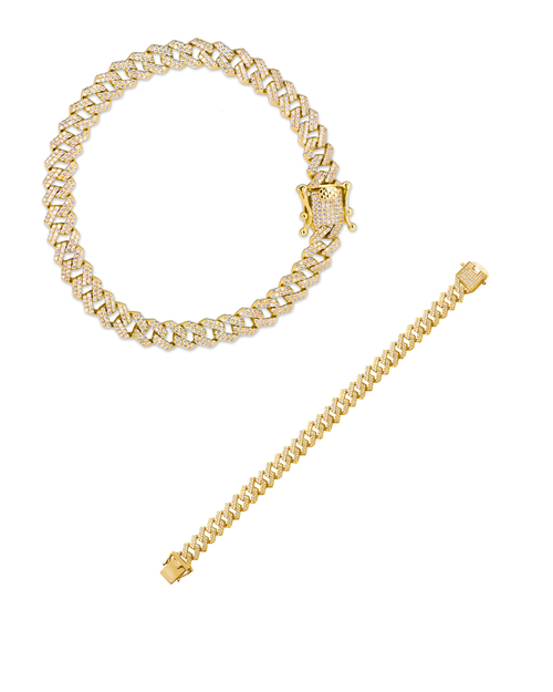 Gold Plated Sterling Silver 5mm CZ Pave Curb Bracelet