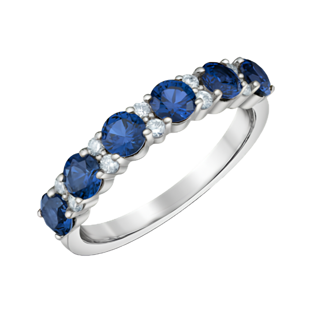 10k White Gold Lab Grown Sapphire and Diamond Band