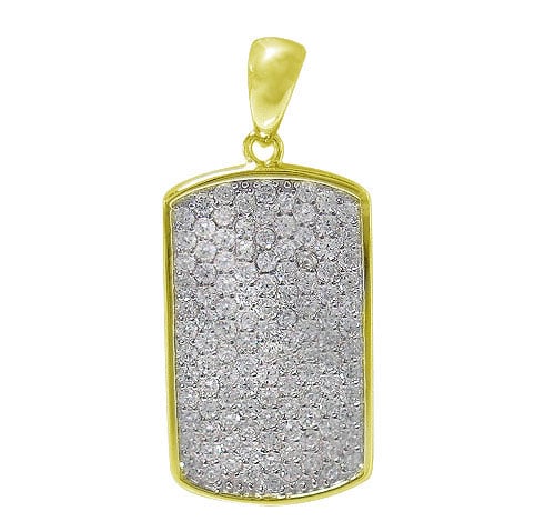 Gold Plated Sterling Silver Dogtag with CZ Necklace