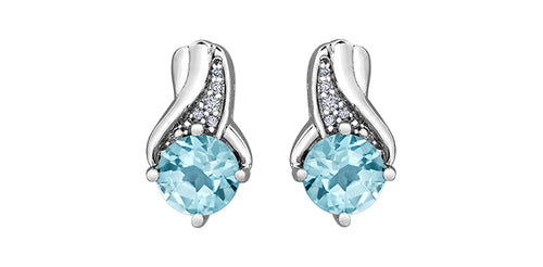 10kt White Gold Blue Topaz & Diamond Earrings