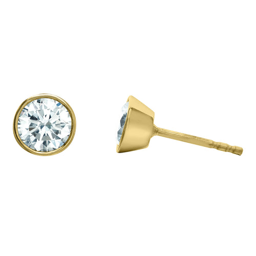 10kt Yellow Gold 1ct Total Weight Round Cut Lab Grown Diamond Bezel Set Stud Earrings