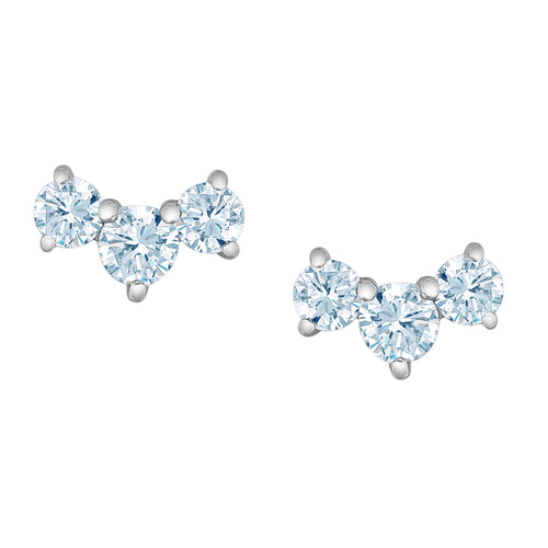 10kt White Gold .33ct Total Weight Round Cut Lab Grown Diamond 3 Stone Stud Earrings