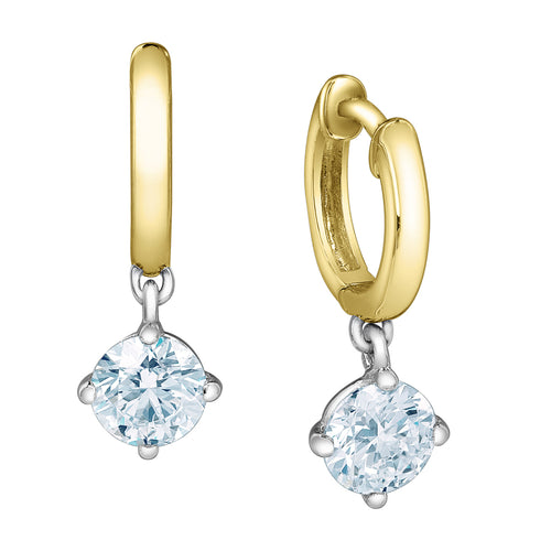 10kt Yellow Gold 1ct Total Weight Round Cut Lab Grown Diamond Drop Hoop Earrings
