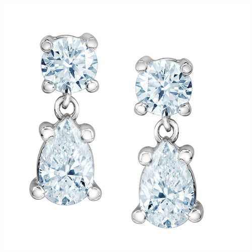 10kt White Gold .75ct Total Weight Pear & Round Cut Lab Grown Diamond Drop Stud Earrings