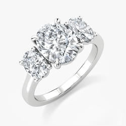 14k White Gold Lab Grown 3.00 + 2x50.ct Oval Diamond Ring
