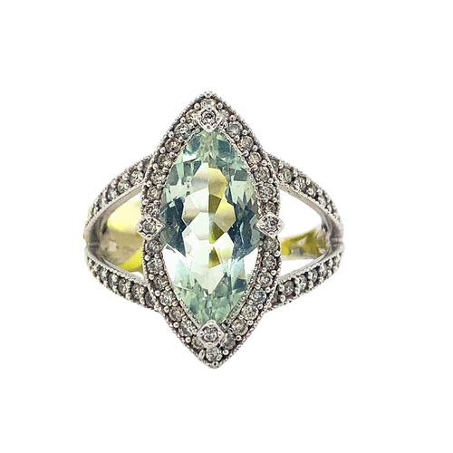 10kt 14X7 Green Amethyst .50tw Ring