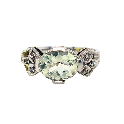14kt White Gold 4.3 Green Amethyst +.07TW Ring