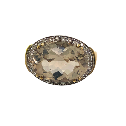 10kt White Gold 14X10 Smokey Quartz +.10tw Ring