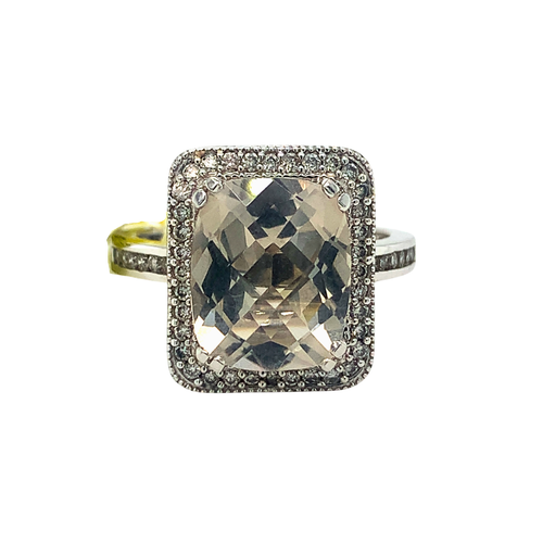10kt White Gold 11X9 Smokey Quartz+ .27tw Rings