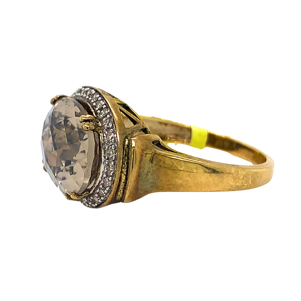 10kt White Gold 14X10 Smokey Quartz +.10tw Ring