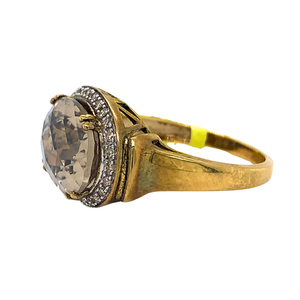 10kt White Gold 14X10 Smokey Quartz +.10tw Ring