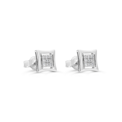 10kt White Gold Square Pavé Diamond Stud Earrings