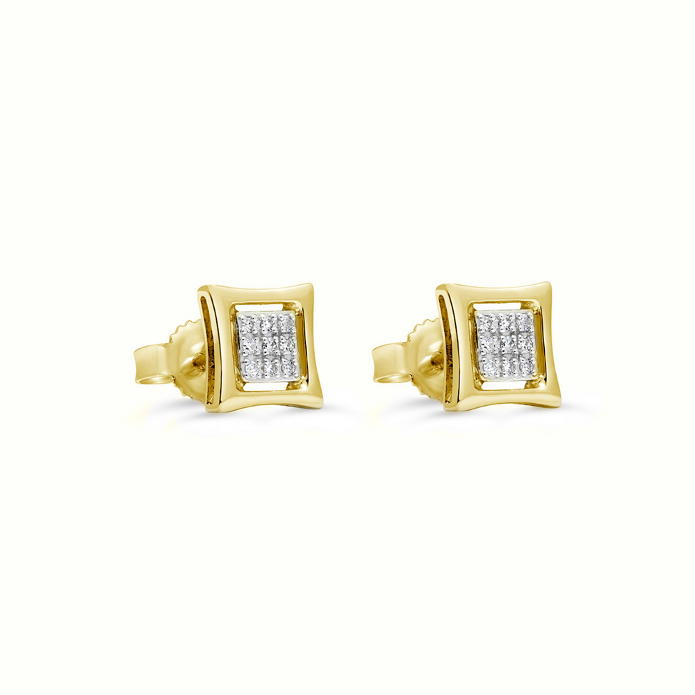 10kt Yellow Gold Square Pavé Diamond Stud Earrings