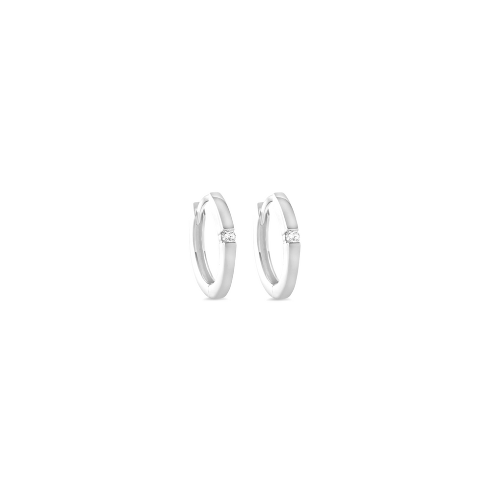 10kt White Gold Single Stone Diamond Huggie Earrings