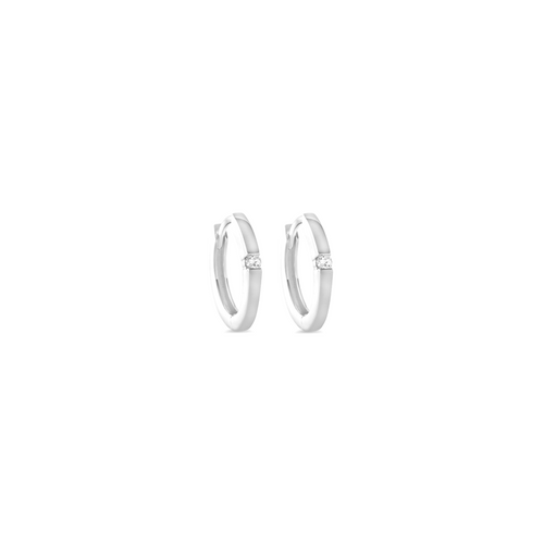 10kt White Gold Single Stone Diamond Huggie Earrings