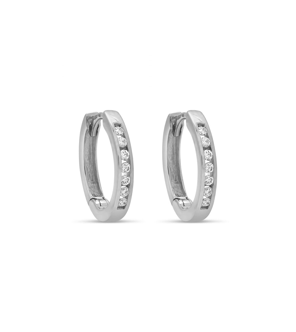 10K White Gold Channel Set Huggies Earrings