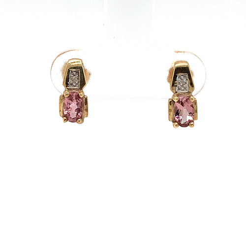 10kt Yellow Gold Pink Topaz & Diamond Earrings